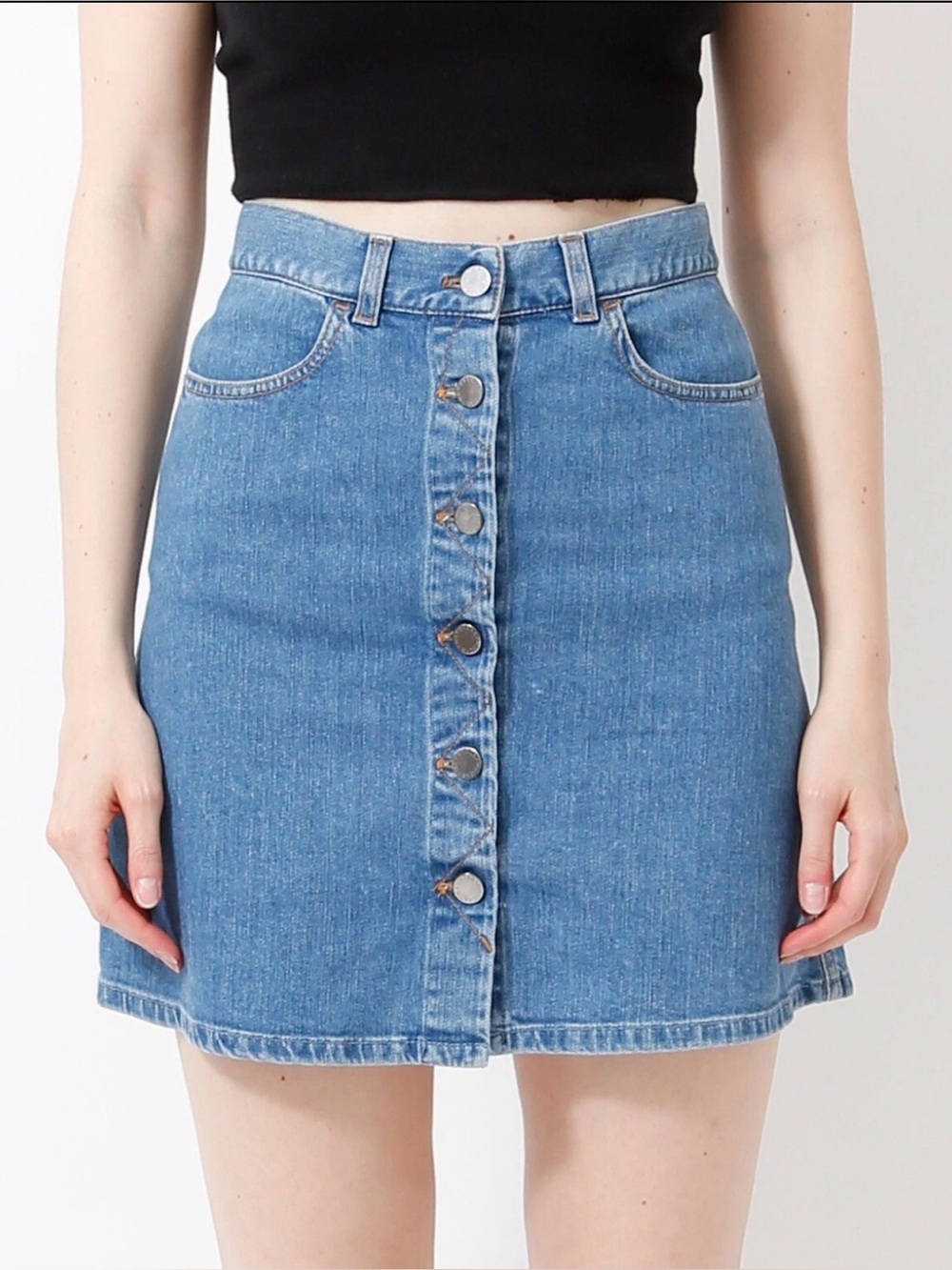 Classic Blue Denim Button-Front Mini Skirt